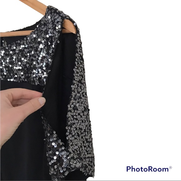 Cachet Blouse Black Silver With Silver Sequins Split Sleeves - Picture 2 of 10